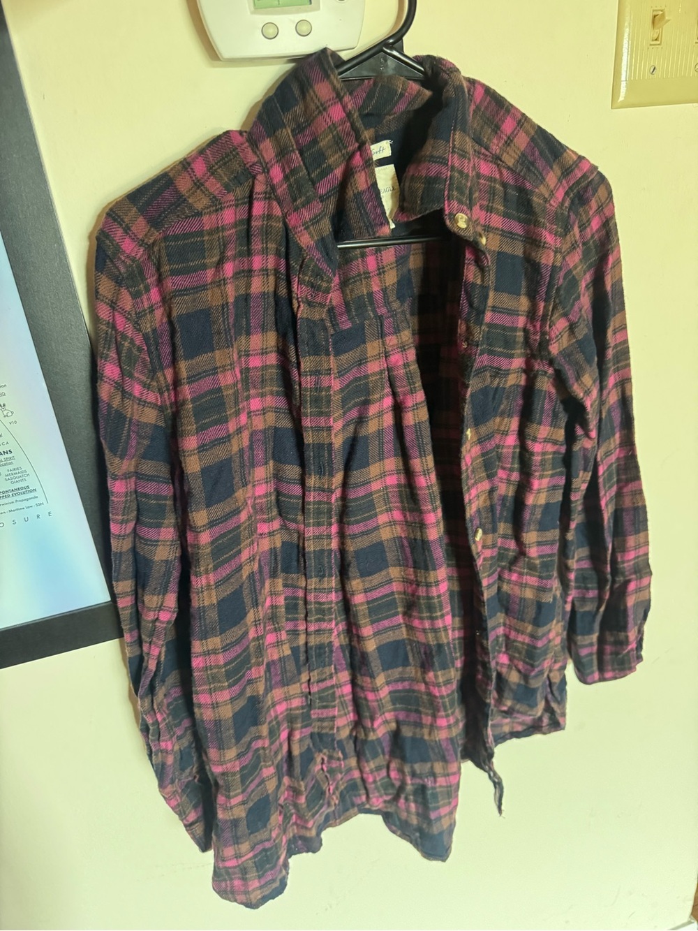 American Eagle Outfitters Pink and Black Plaid Utility Jacket